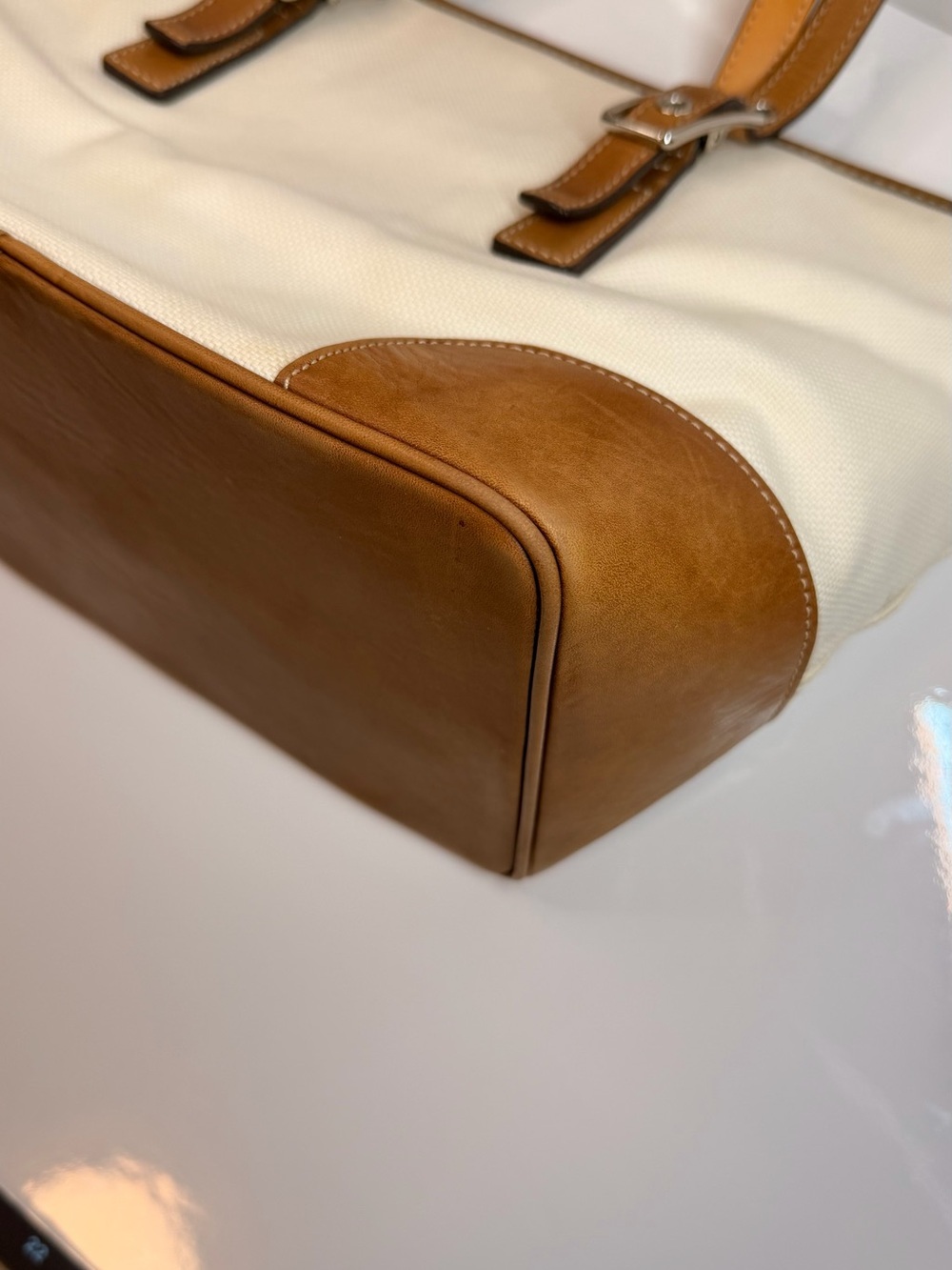 🥐 Vintage Coach Hampton Cream Canvas & Leather Tote Bag L33-9558 - Picture 12 of 13